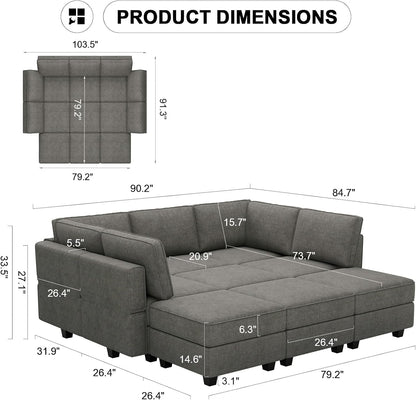 Belffin Modular Sectional Sleeper Sofa Couch with Storage Ottoman Convertible Sectional Couches for