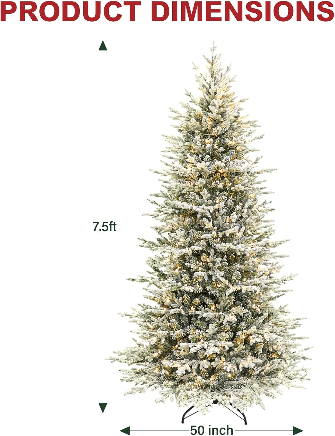 Hykolity 7.5 ft Prelit Snow Flocked Christmas Tree, 2933 PE&PVC Realistic Branch Tips, Artificial