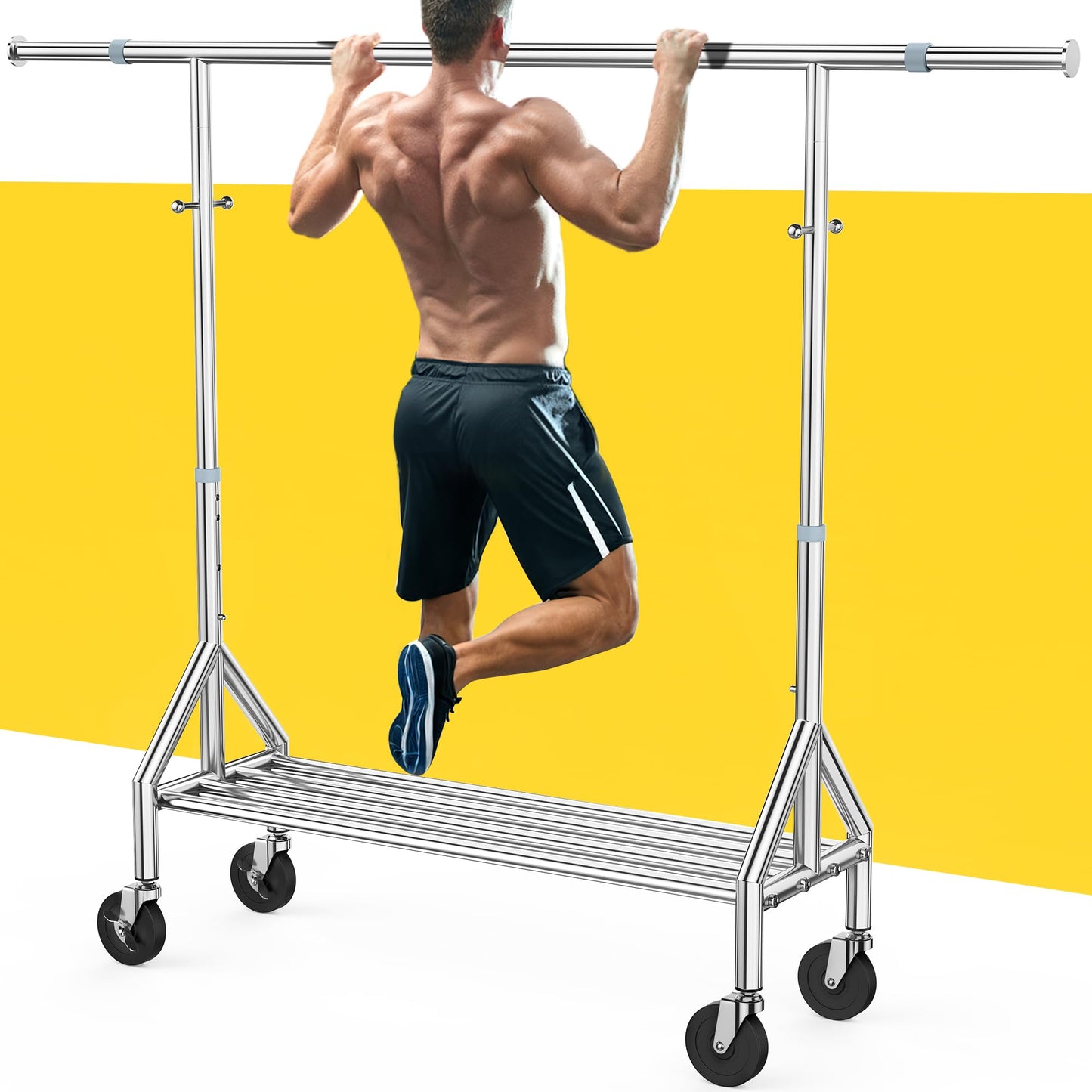 Fybee Heavy Duty Clothes Rack Load 520LBS, Adjustable Rolling Clothing Rack with Sturdy Wheel