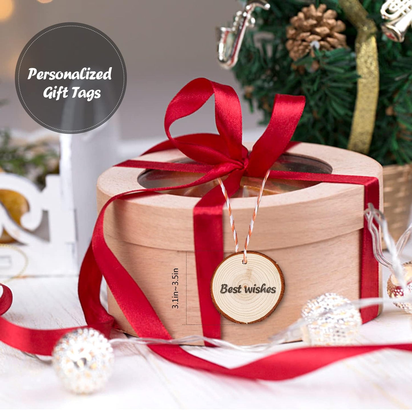 5ARTH Natural Wood Slices - 30 Pcs 3.1-3.5 inches Craft Unfinished Wood kit Predrilled with Hole