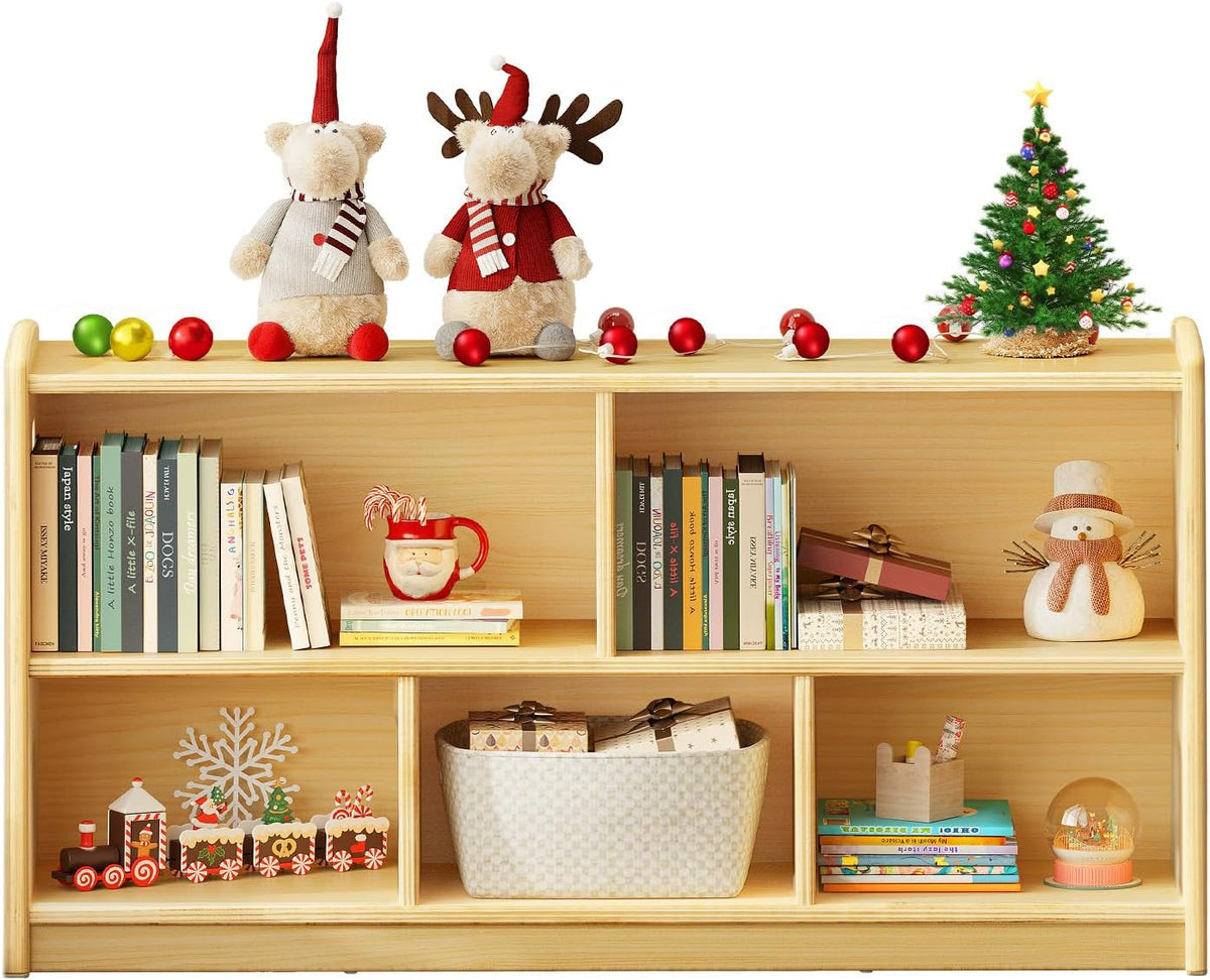 2-Tier Wood Montessori Cabinet for Kids, Toddler Room Book Shelves Toy Organizers and Storage