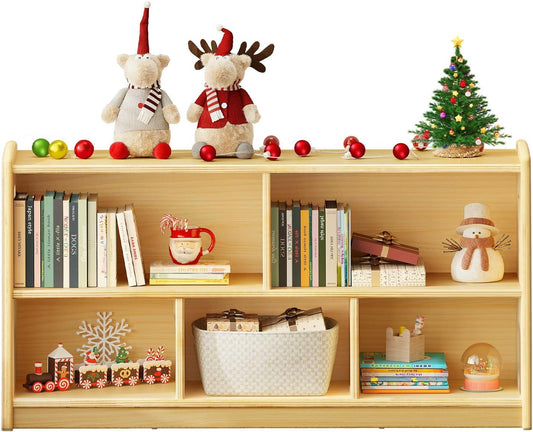 2-Tier Wood Montessori Cabinet for Kids, Toddler Room Book Shelves Toy Organizers and Storage