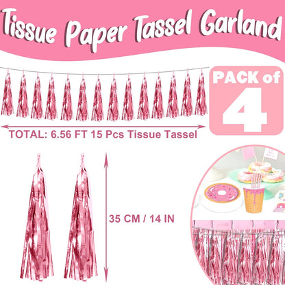 4P Light Pink Foil Fringe Metallic Tassel Streamers Banner Tassel Garland for Parade Floats