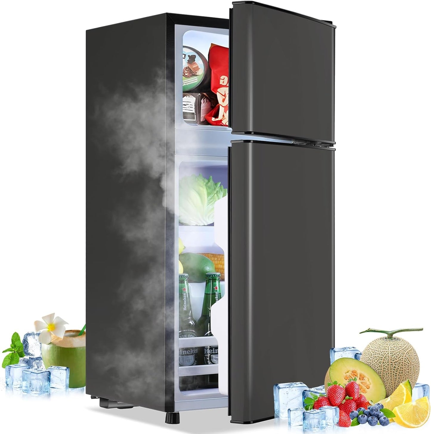 2.4 Cu.ft Mini Fridge with Freezer Compact Fridge Refrigerator Dual Door Small Fridge Senven Temp