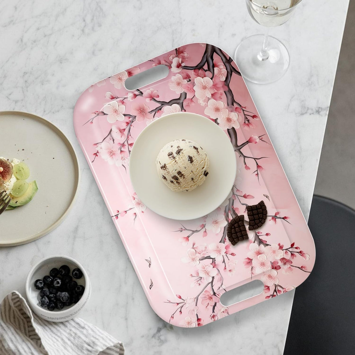 Serving Trays with Handles, 14.5 x 9.8 inch Rectangular Plastic Tray for Restaurant, Kitchen, Pink