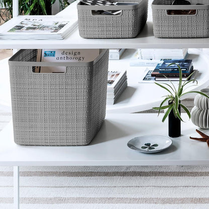 Curver Set of 4 Large Cube 17L Jute Decorative Plastic Organization and Storage Baskets - Perfect