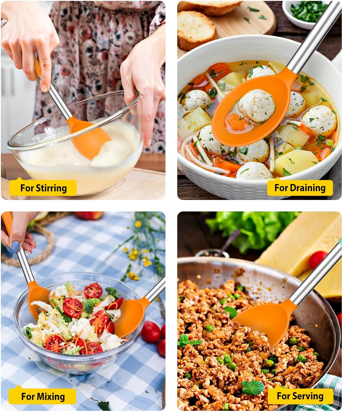 Pack of 2 Large Silicone Cooking Spoons,Non Stick Solid Basting Spoon,Heat-Resistant Kitchen