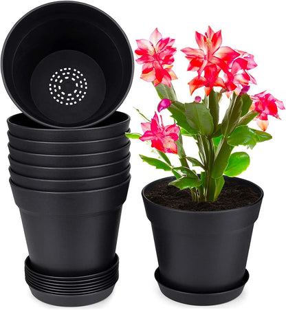 homenote Pots for Plants, 8 Pcs 7.5 Inch Plastic Planters with Multiple Drainage Holes and Tray