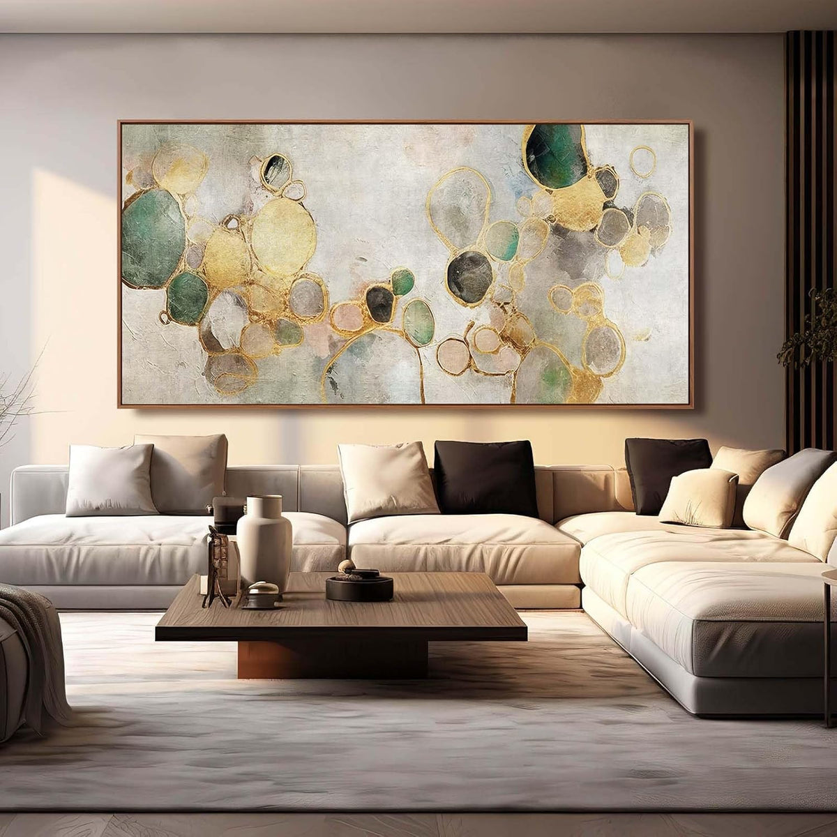 YJYart Circle Canvas Wall Decor Green and Gold Wall Art Posters Abstract Wall Decorations 36"x70"