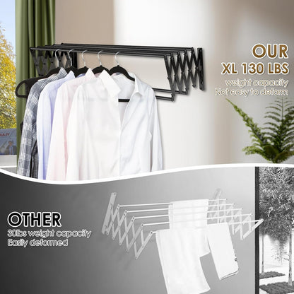 XL-31.5'' Wall Mounted Clothes Drying Rack, 130 lbs Large Capacity Rustproof Retractable