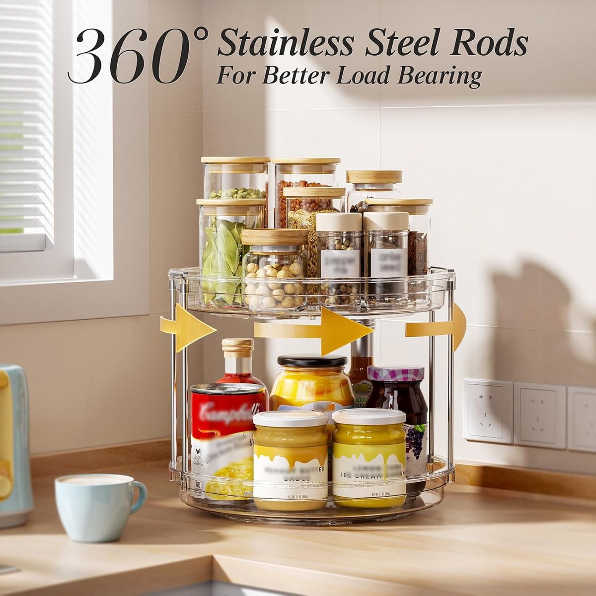 LAMU 2 Pack 10.6'' 2-Tier Lazy Susan Turntable Organizer Rotating Spice Rack Organization for