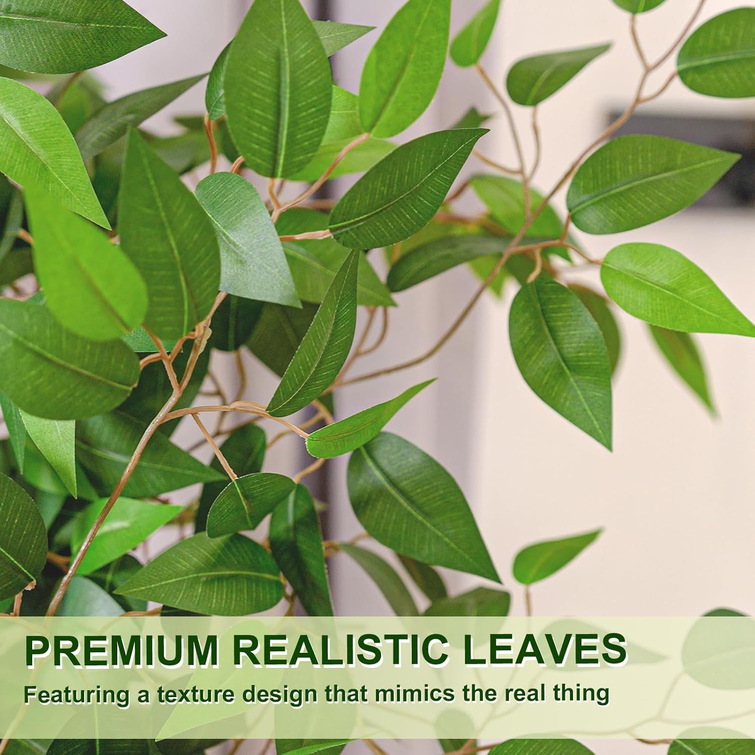6FT Artificial Ficus Tree with White Planter, Realistic Faux Silk Indoor Outdoor Plant for Home