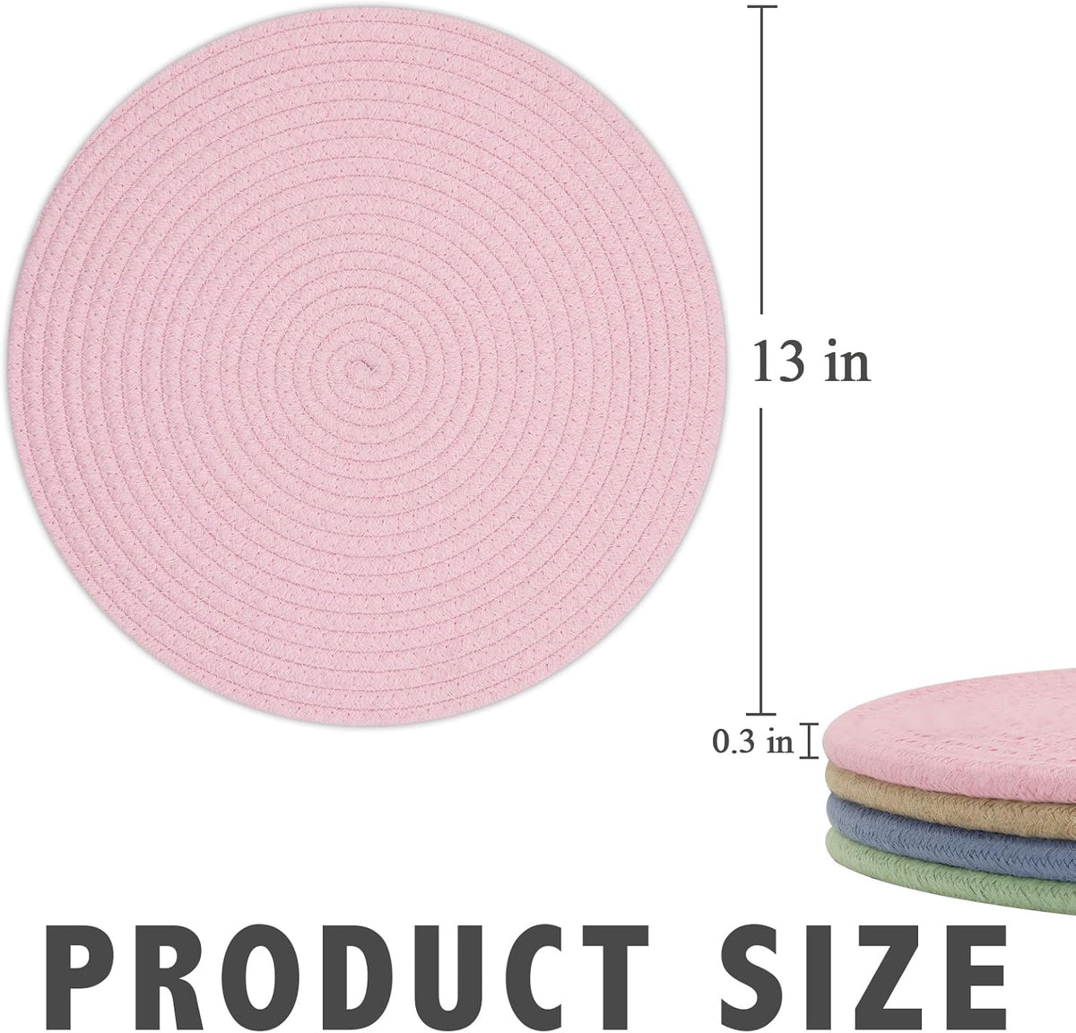 Round Placemats Set of 6, Cotton Rope Woven Table Mats, Hot Pads for Kitchen, Non Slip Heat