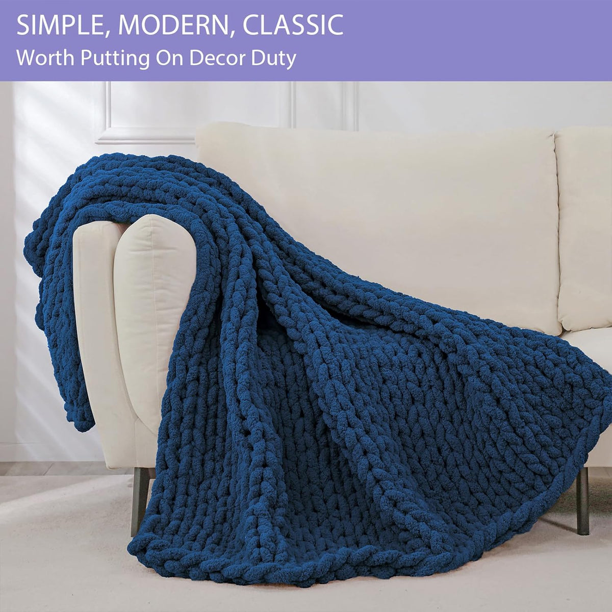 Bigacogo Chunky Knit Throw Blanket for Couch, 80x90 inches, 100% Hand Knitted with Thick Jumbo