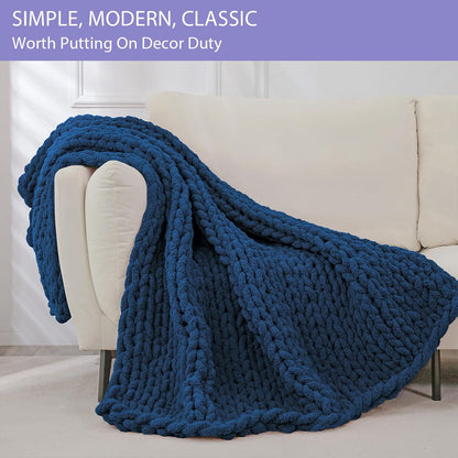 Bigacogo Chunky Knit Throw Blanket for Couch, 40x80 inches, 100% Hand Knitted with Thick Jumbo