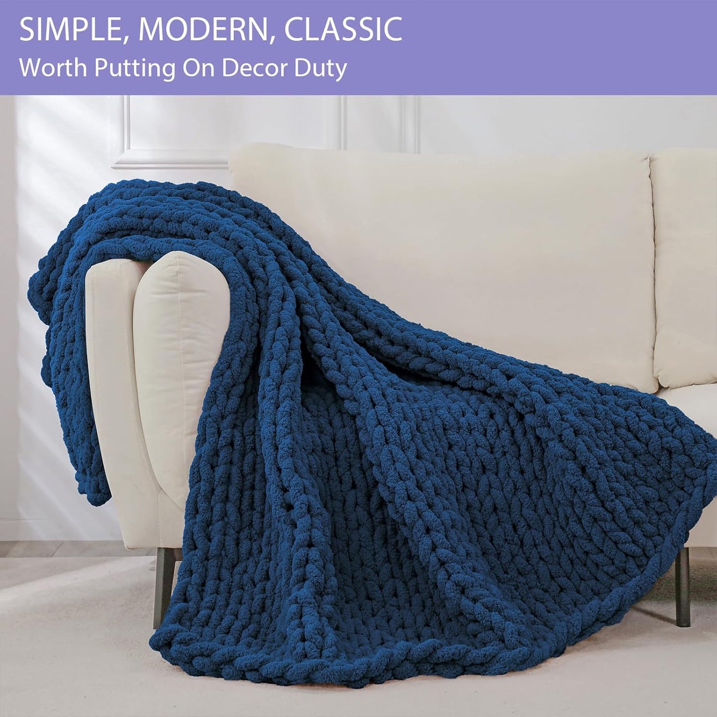 Bigacogo Chunky Knit Throw Blanket for Couch, 60x80 inches, 100% Hand Knitted with Thick Jumbo