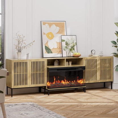 3-Sided Glass Farmhouse Fireplace TV Stand for TVs Up to 100 Inch, Entertainment Center with 36"