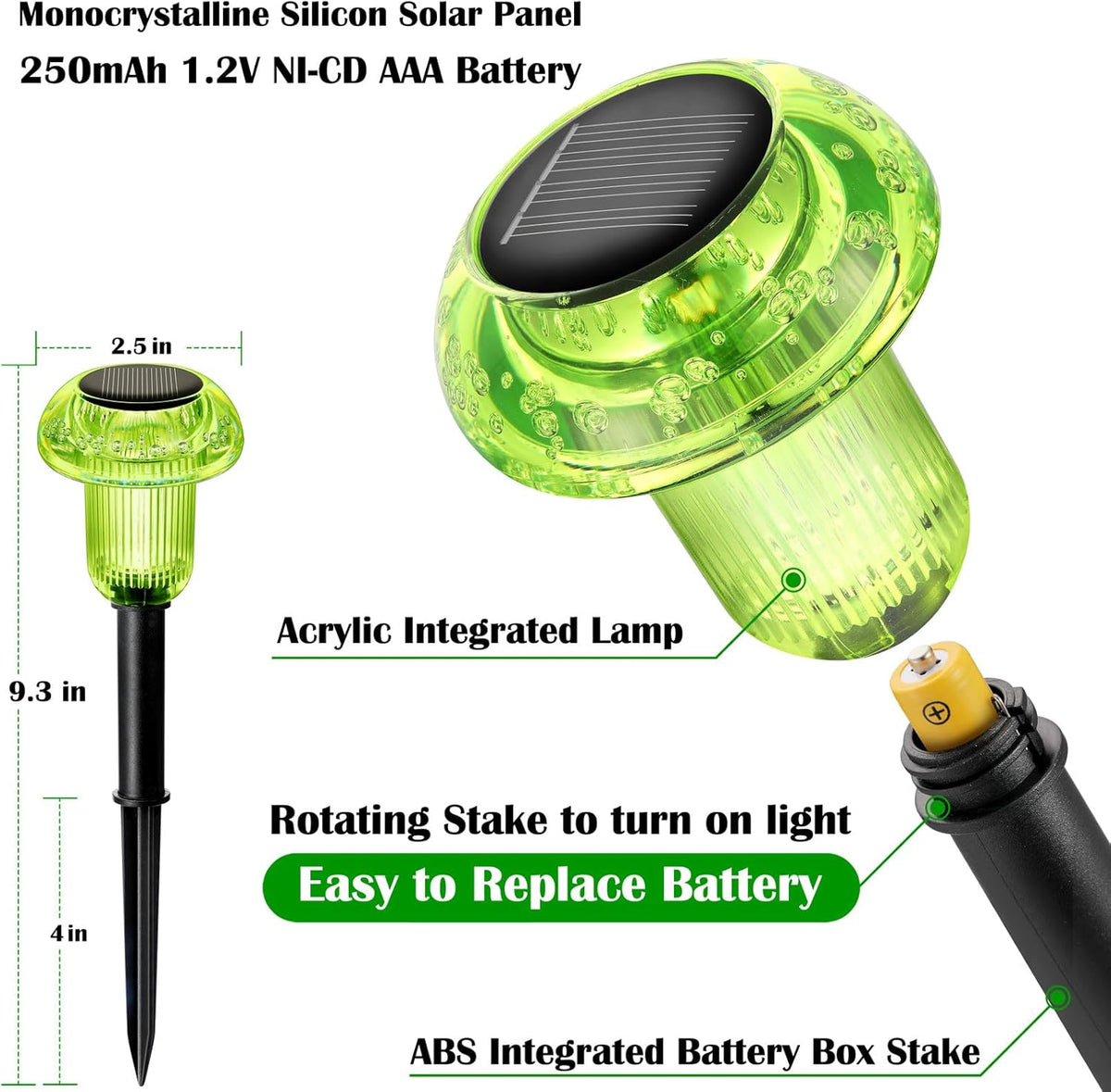 Halloween Solar Lights Outdoor 8 Pack Green LED Waterproof Mushroom Outside Lights for Yard Garden