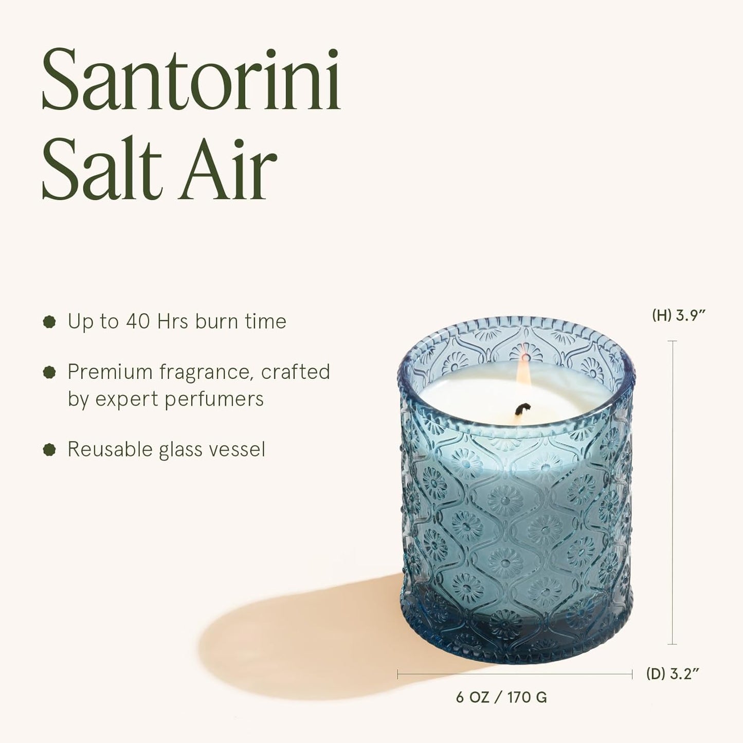 LA JOLIE MUSE Santorini Salt Air Candle - Bergamot, Sea Daffodil, Sandalwood | 6 oz Natural Soy Wax