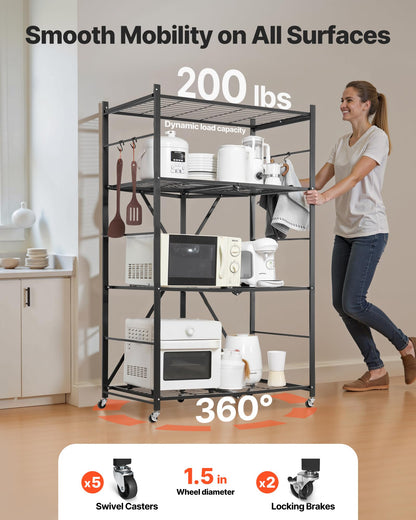 VEVOR 4-Tier Foldable Storage Shelf, 36W x 21D x 60H Inch Folding Metal Rack Shelving Unit, No