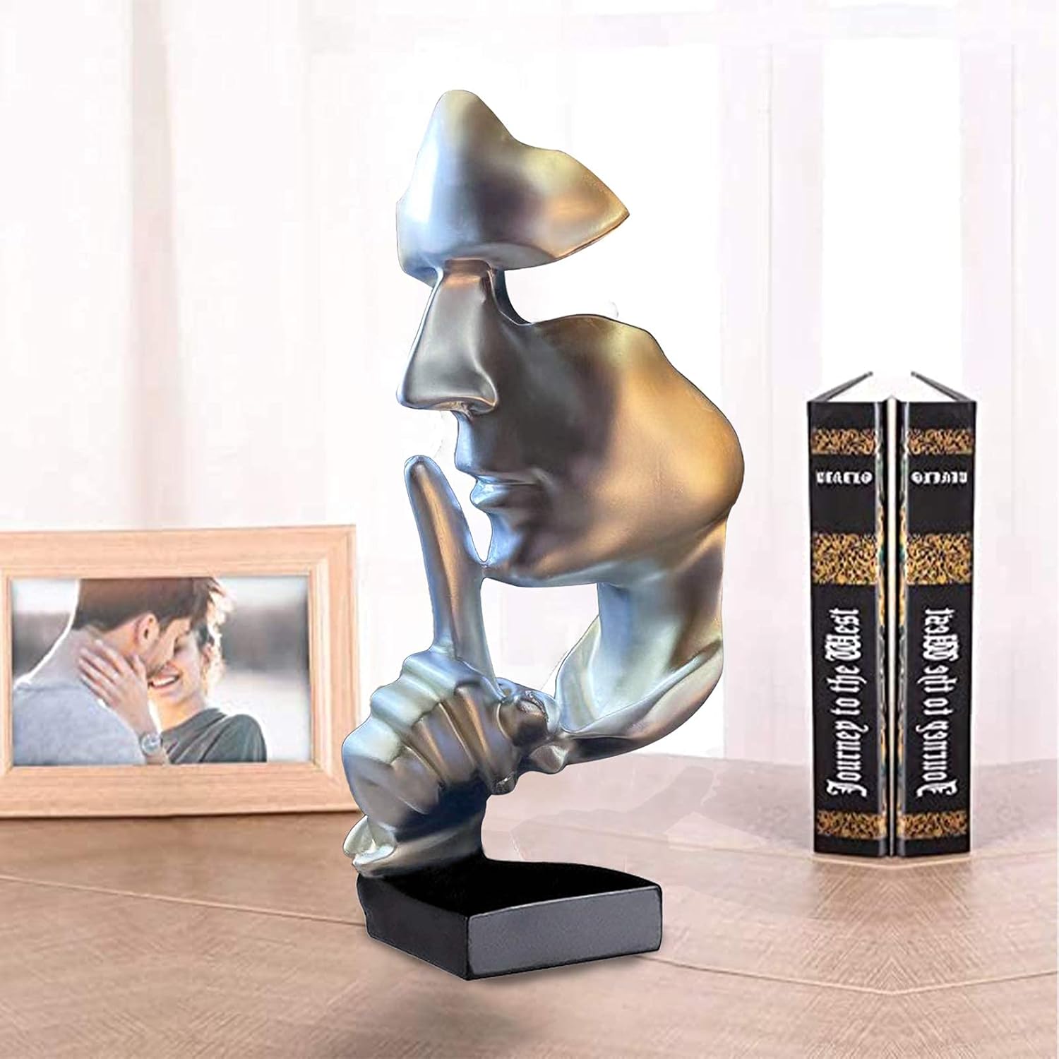 aboxoo Abstract Statues Silence is Gold Decorative Objects,Modern and Simple Resin Figurine,Desk