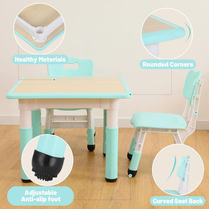 FUNLIO Kids Table and 4 Chairs Set, Height Adjustable Toddler Table and Chair Set for Ages 3-8