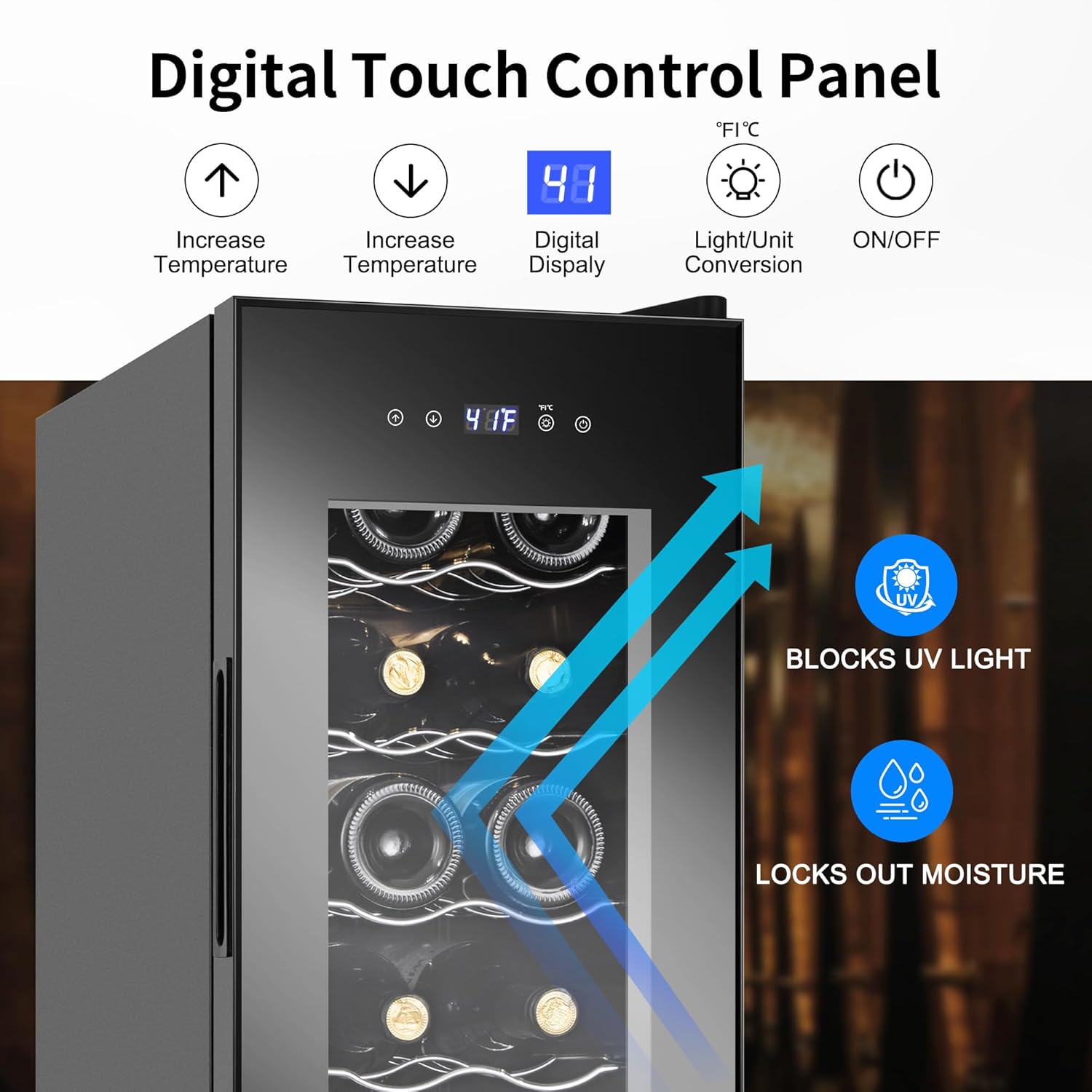 Wine Cooler Refrigerator 12 Bottles, Small Wine Fridge Mini Wine Fridge Countertop with Glass Door