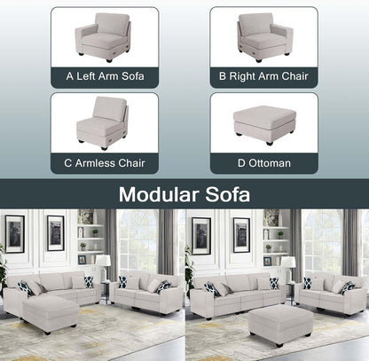 L Lengend Vansen Modular Sectional Sofa U Shaped Couch with Ottoman Modern Reversible Corner