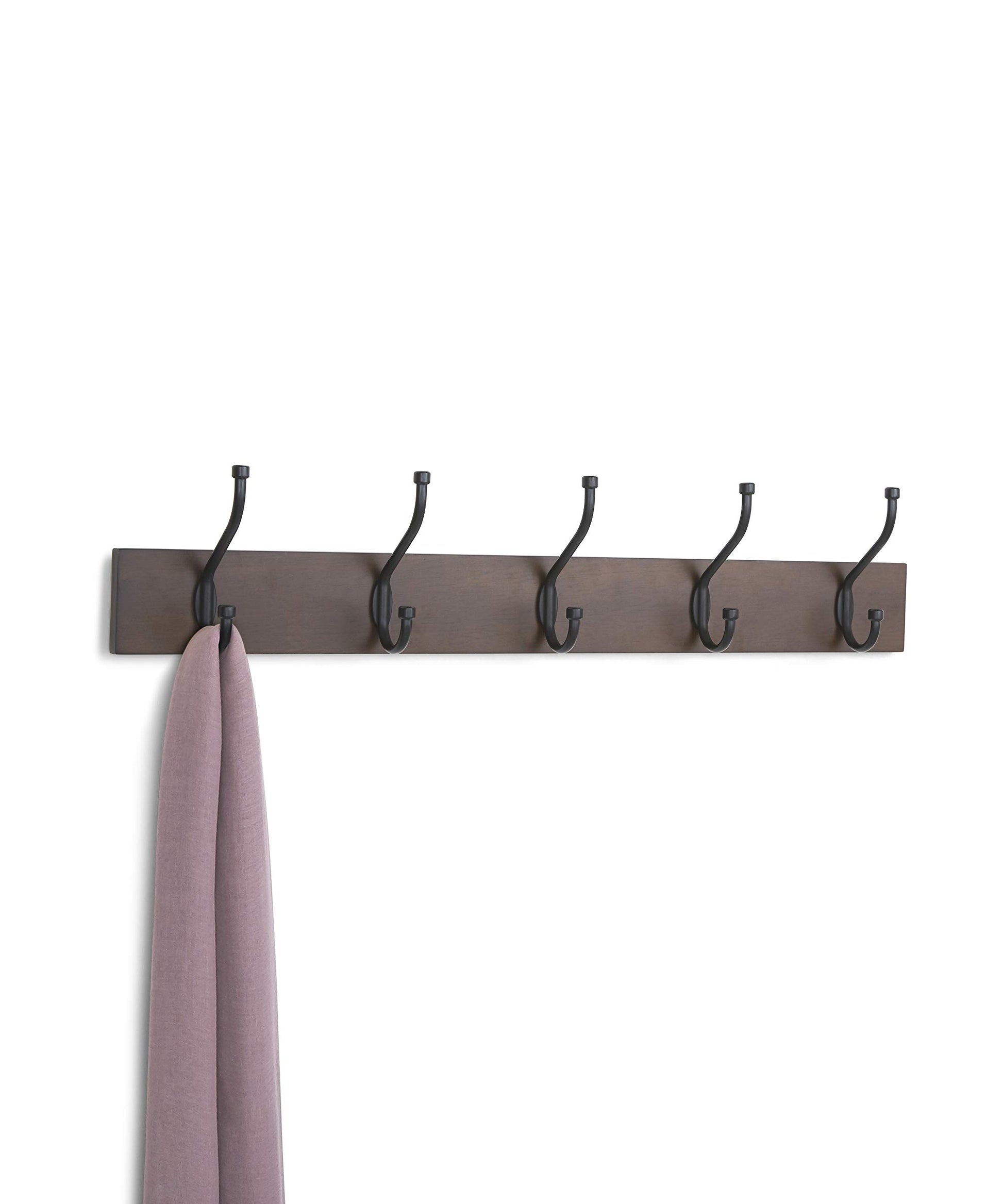 Amazon Basics Wall-Mounted Metal Coat Rack, 5 Hooks, Espresso