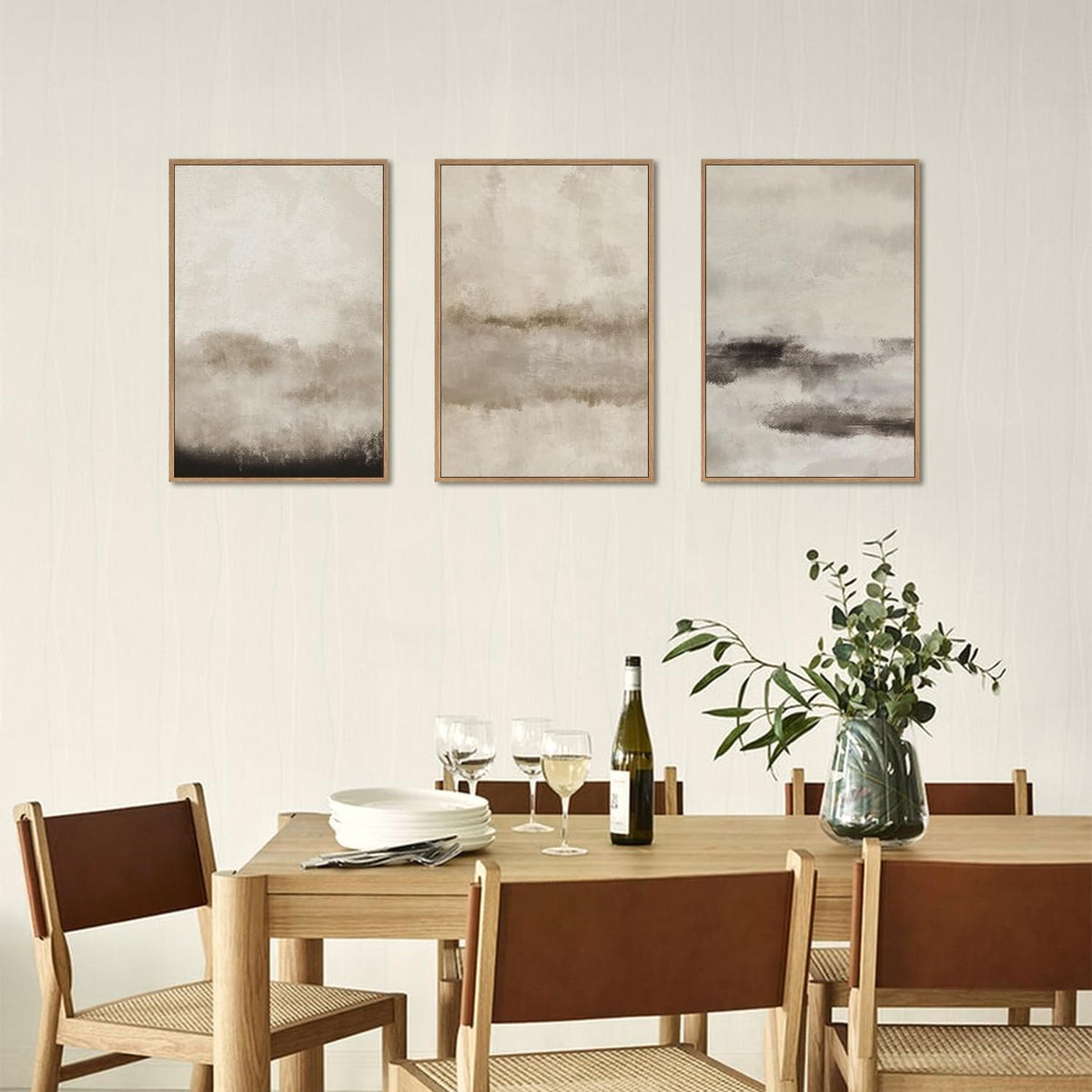 HPINUB Large Abstract Framed Canvas Wall Art Set,Minimalist Beige Gray Pastel Watercolor Wall