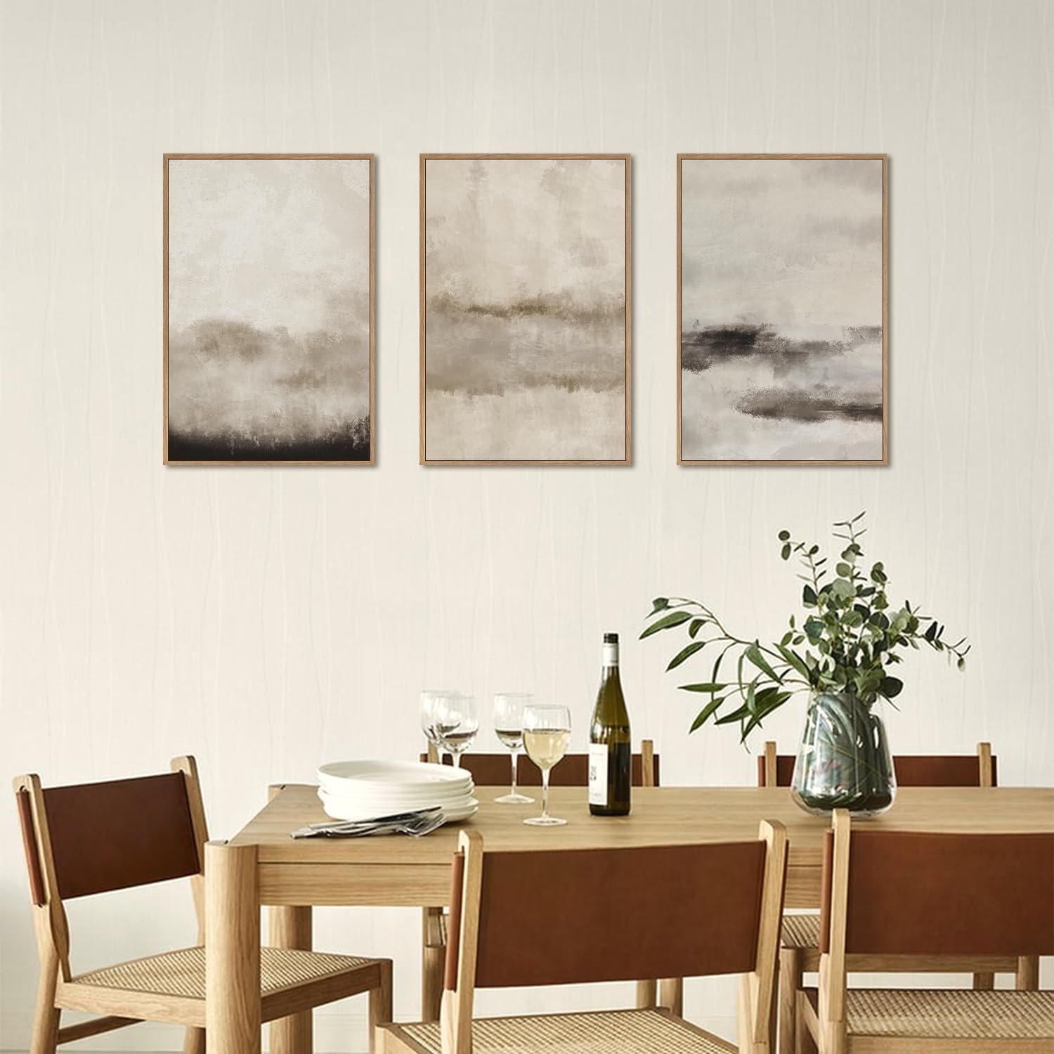 HPINUB Large Abstract Framed Canvas Wall Art Set,Minimalist Beige Gray Pastel Watercolor Wall