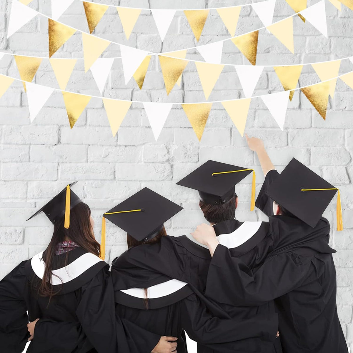 White and Gold Party Decorations Gold Beige White Fabric Triangle Pennant Banner Flag Bunting