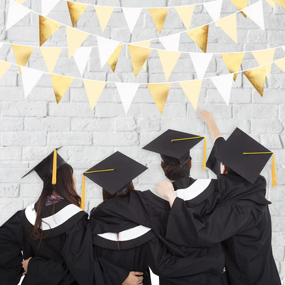 White and Gold Party Decorations Gold Beige White Fabric Triangle Pennant Banner Flag Bunting