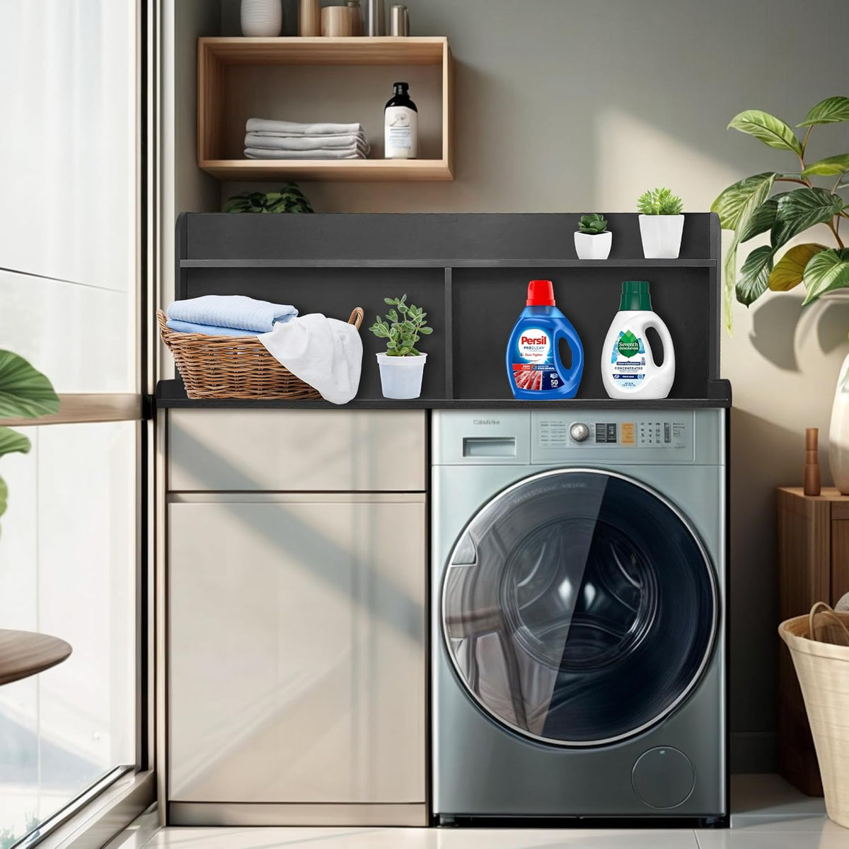 Royxen 2-Tier Washer Dryer Countertop,19.5"H Wood Washer and Dryer Topper with Storage