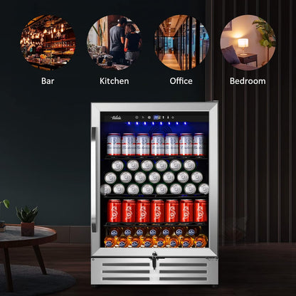 24 Inch Beverage Refrigerator Cooler,210 Cans Wide Beverage and Beer Fridge with Glass Door and