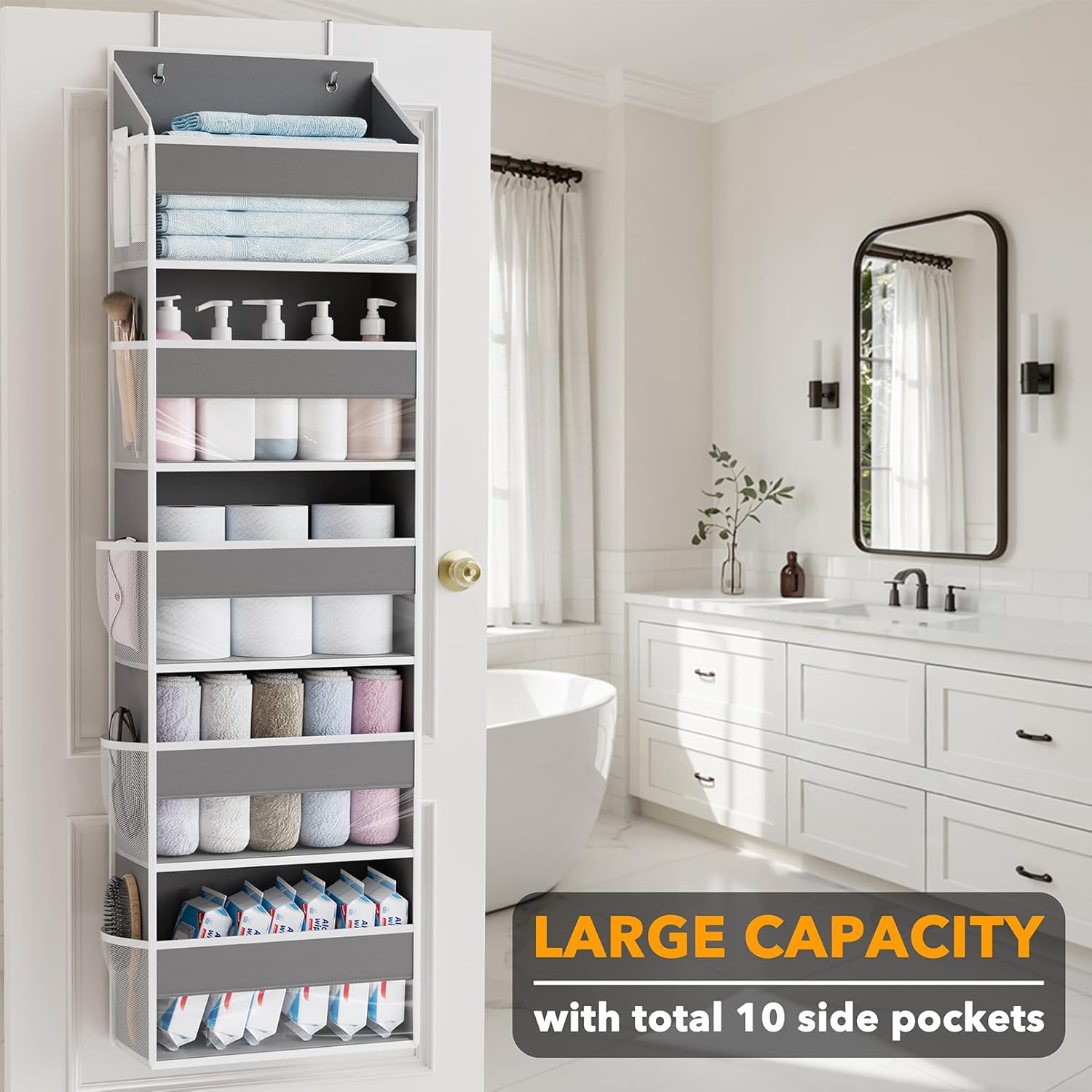 SpaceAid 1 Pack Over The Door Organizer with 5 Large Pockets and 10 Mesh Side Pockets, 5 Layers