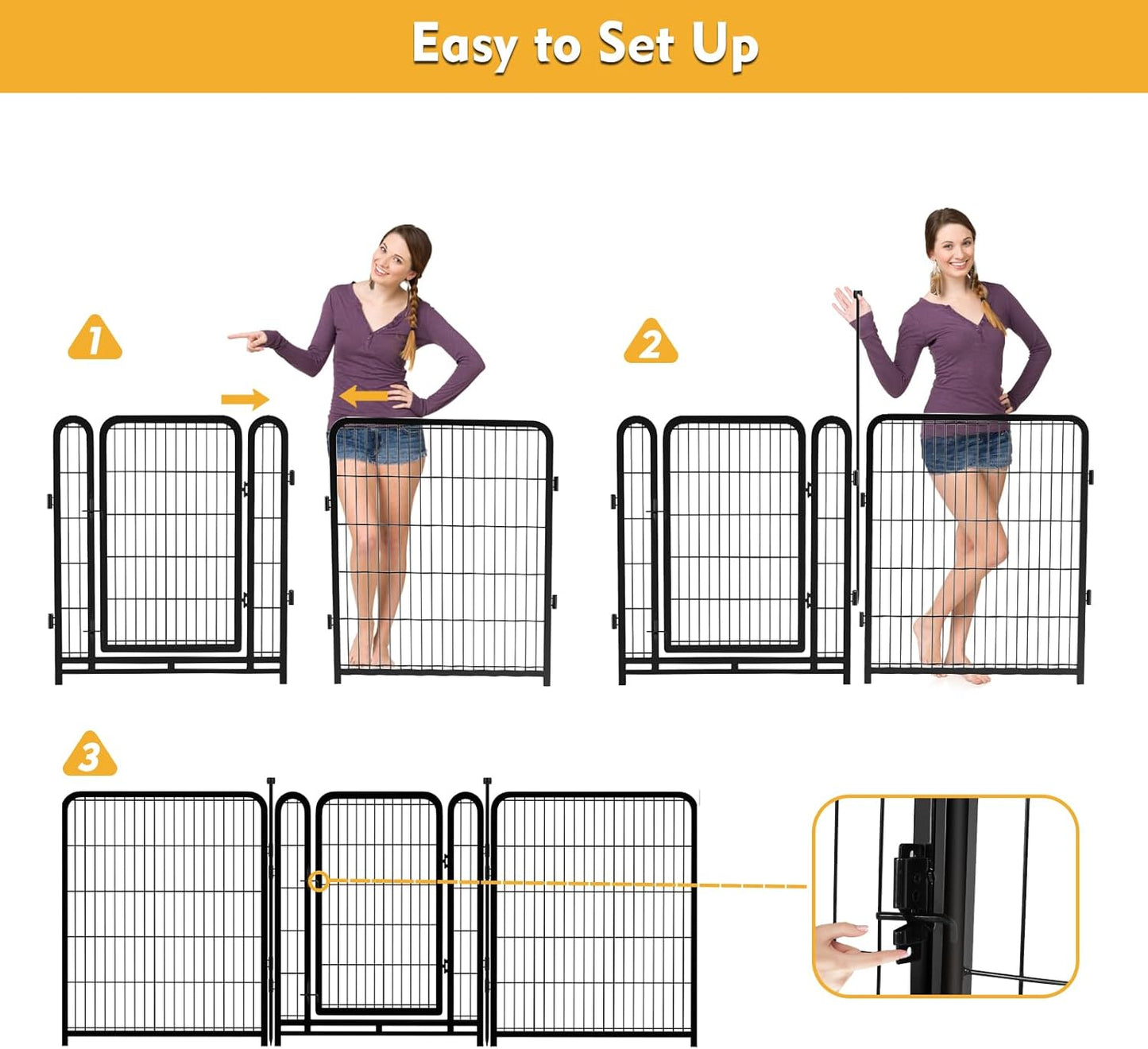 Garden Fencing 36 Inch High, 4 Panels Total 8.9 Ft(L) Dog Fencing Outdoor for Yard, 4 One-Sided