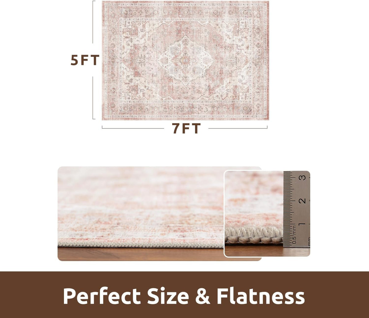 AMOAMI-Area Rug 5X7 Rugs for Living Room-Vintage Soft Pink Rugs for Bedroom-Non Slip Carpet-Machine