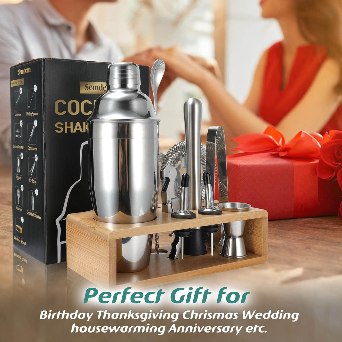 Cocktail Shaker Set, Mixology Bartender Kit 10-Piece Bar Tool Set with Stylish Bamboo Stand, Bar