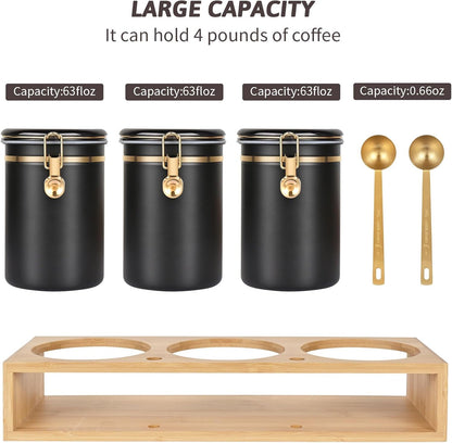 Yangbaga 304 Stainless Steel Coffee Canisters for Ground Coffee,3 x 63 OZ Coffee Container with