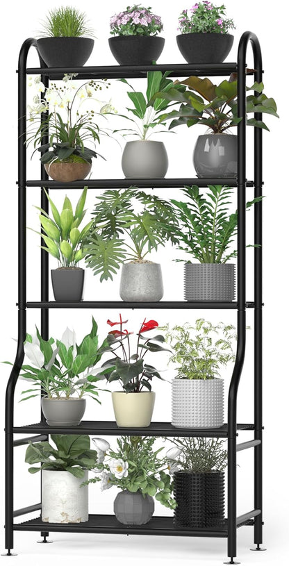 5-Tier Metal Plant Stand Indoor Outdoor, Waterproof Flower Stand for Multiple Pots, Heavy Duty