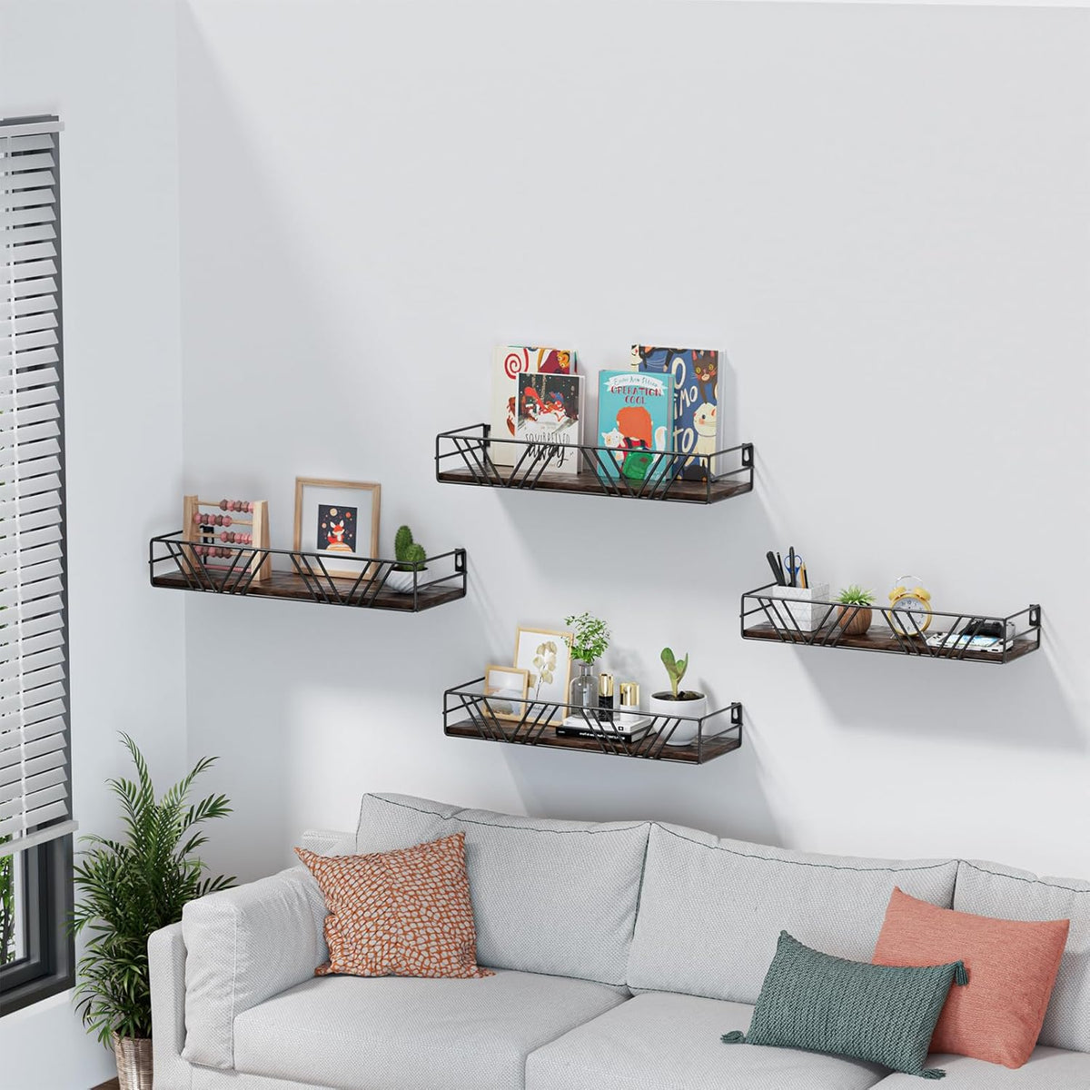 Floating Shelves for Wall Set of 4, Different Sizes Mounted Wood Floating Shelf, Wall Shelves for