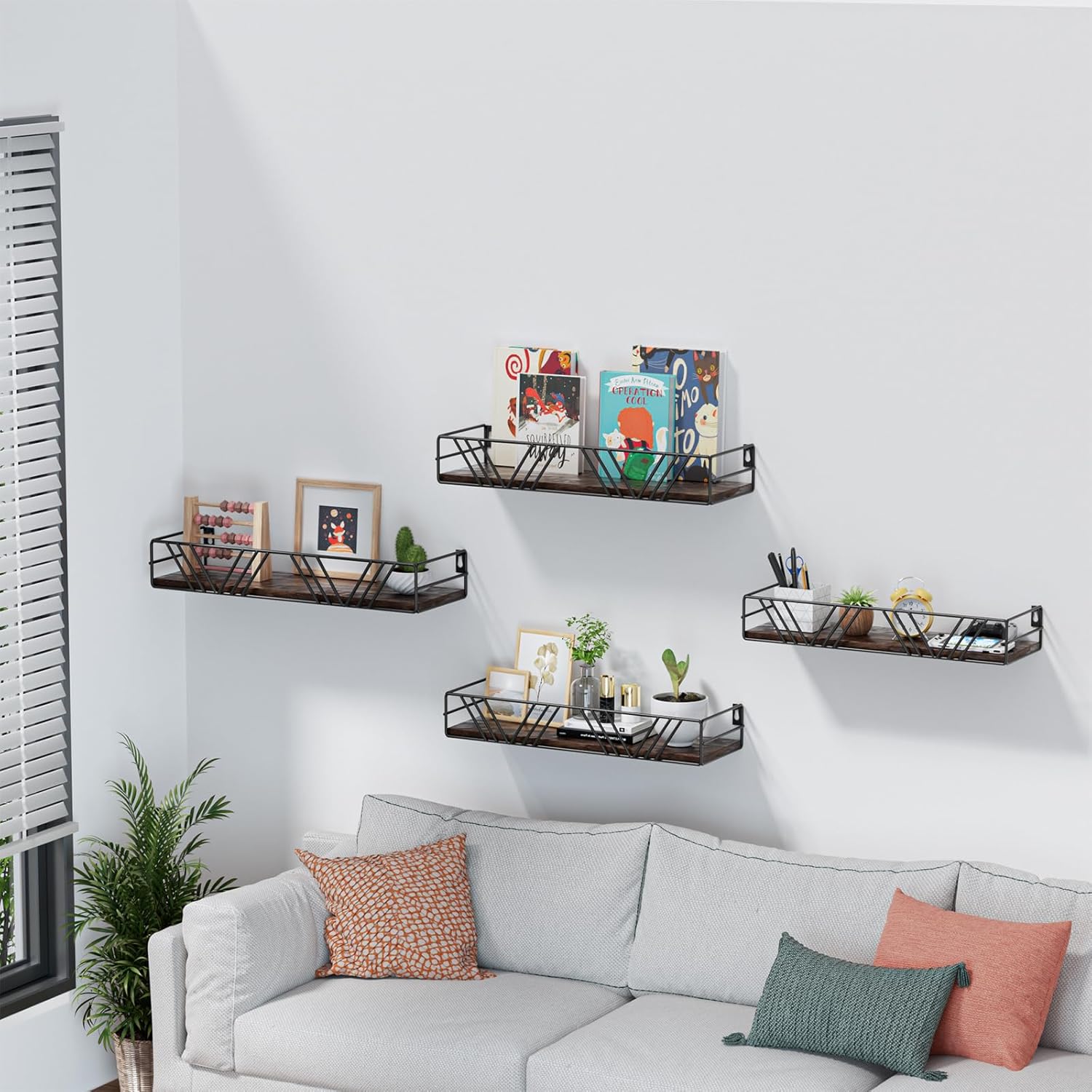 Floating Shelves for Wall Set of 4, Different Sizes Mounted Wood Floating Shelf, Wall Shelves for