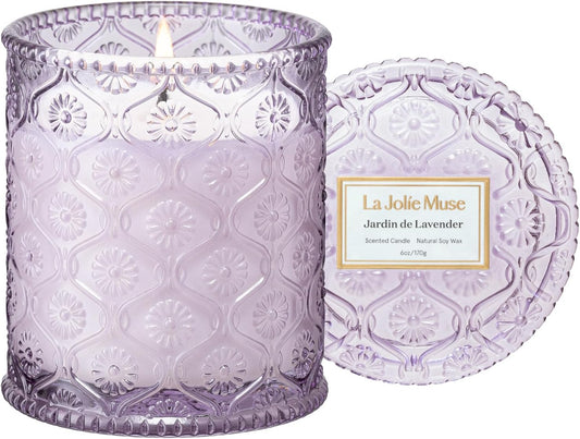 LA JOLIE MUSE Jardin de Lavender Scented Candle - Coconut, Lavender & Sandalwood | 6 oz Natural Soy