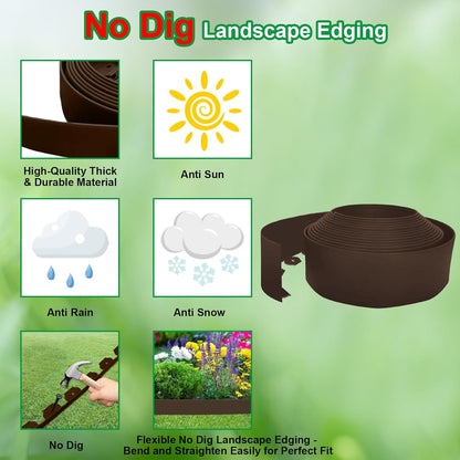 Landscape Edging Border 33 FT with 30 Spikes,No Dig Garden Edging Lawn Border [Extra Tall 4IN