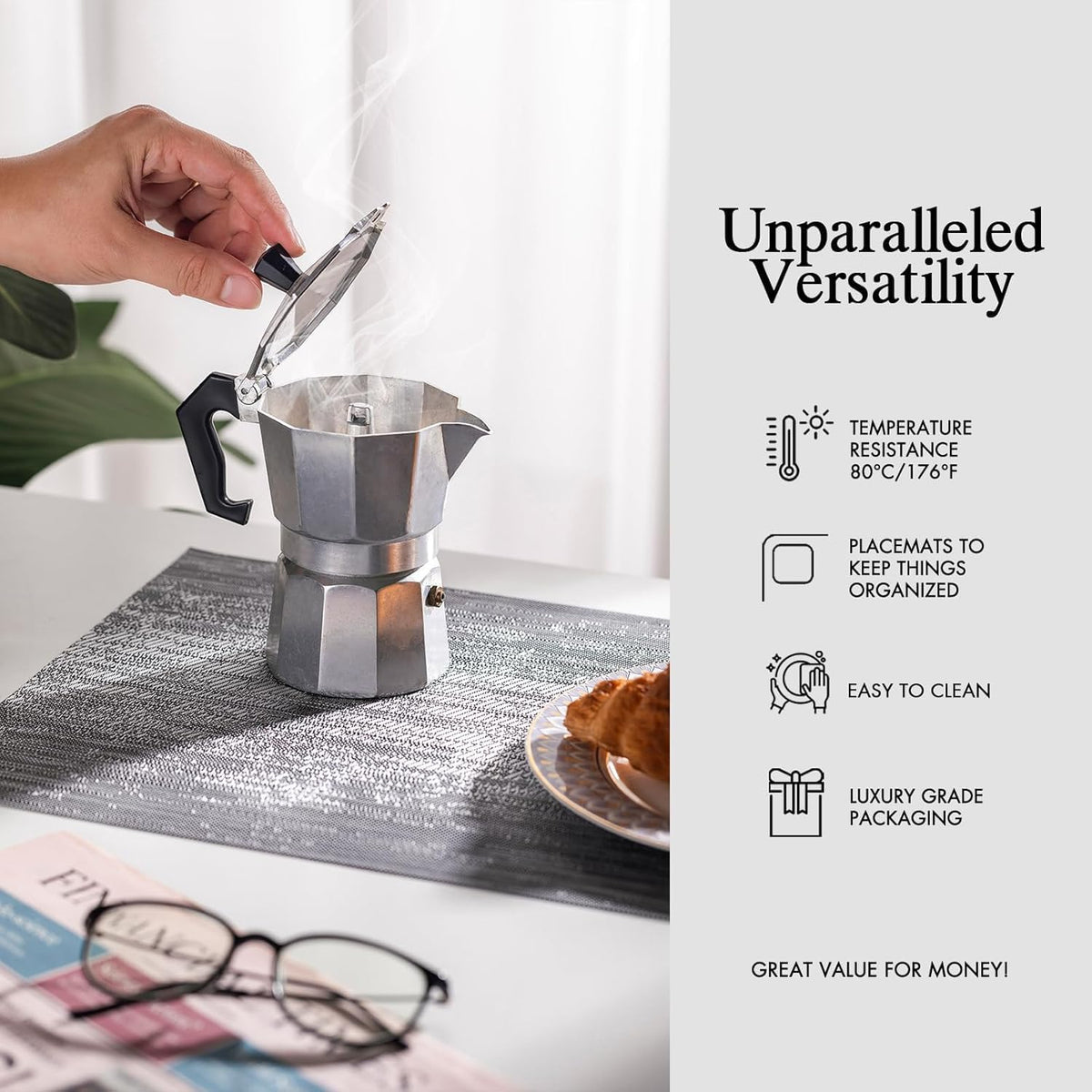 Placemats Set of 8 - Easy Clean Woven Vinyl Placemat for Dining Table, Indoor/Outdoor Place Mats