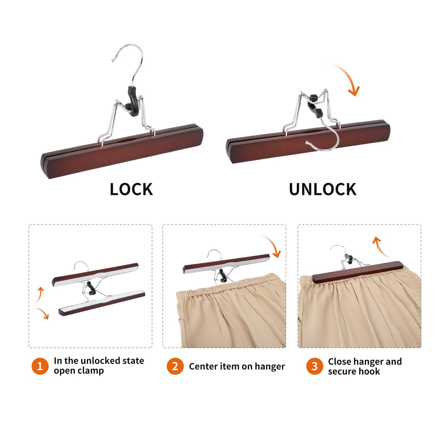 Amazon Basics Wooden Pants Hangers Closet Organizer, Cherry, 10-Pack