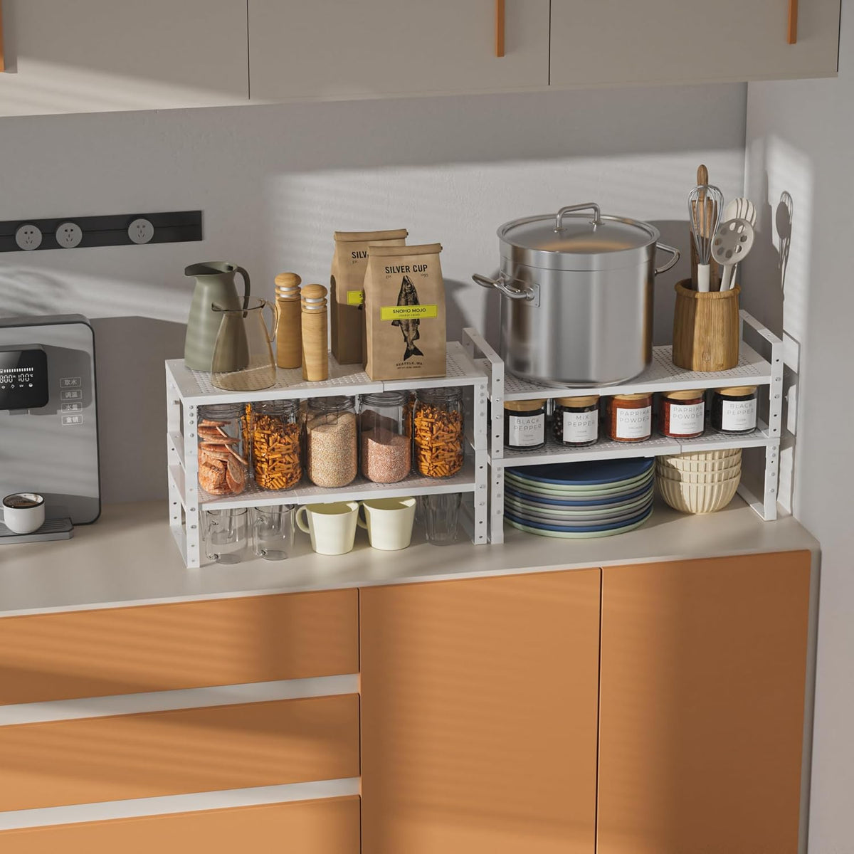 Expandable,Adjustable & Stackable Spice Rack, Cabinet Kitchen Countertop Shelf Organizer,Metal