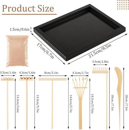 Soulchen 8 Pcs Mini Zen Garden Kit for Desk Decor DIY Your Own Zen Garden 8.5" x 6.7" Japanese Sand