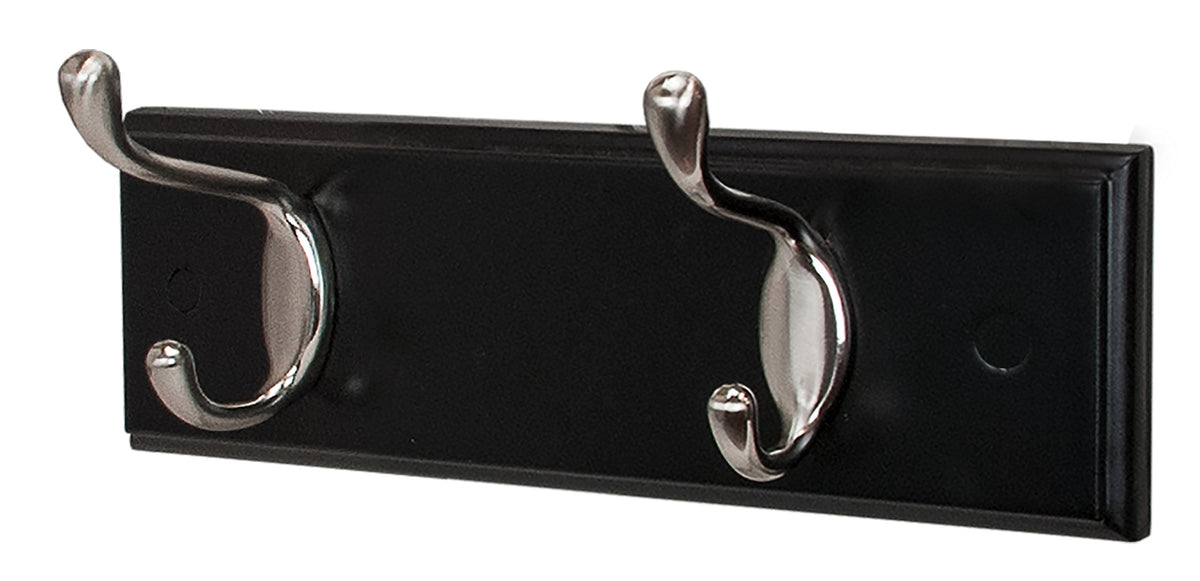 kieragrace Connor Coat Rack with 2 Brushed Nickel Hooks, 12-Inch, Black